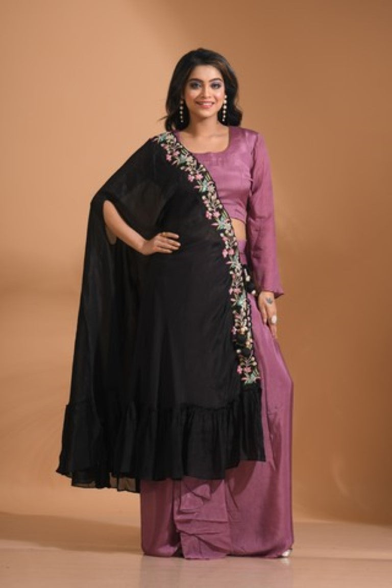 Morchari Crop Top With Dupatta Hand Embroidery - Green | Grocsy