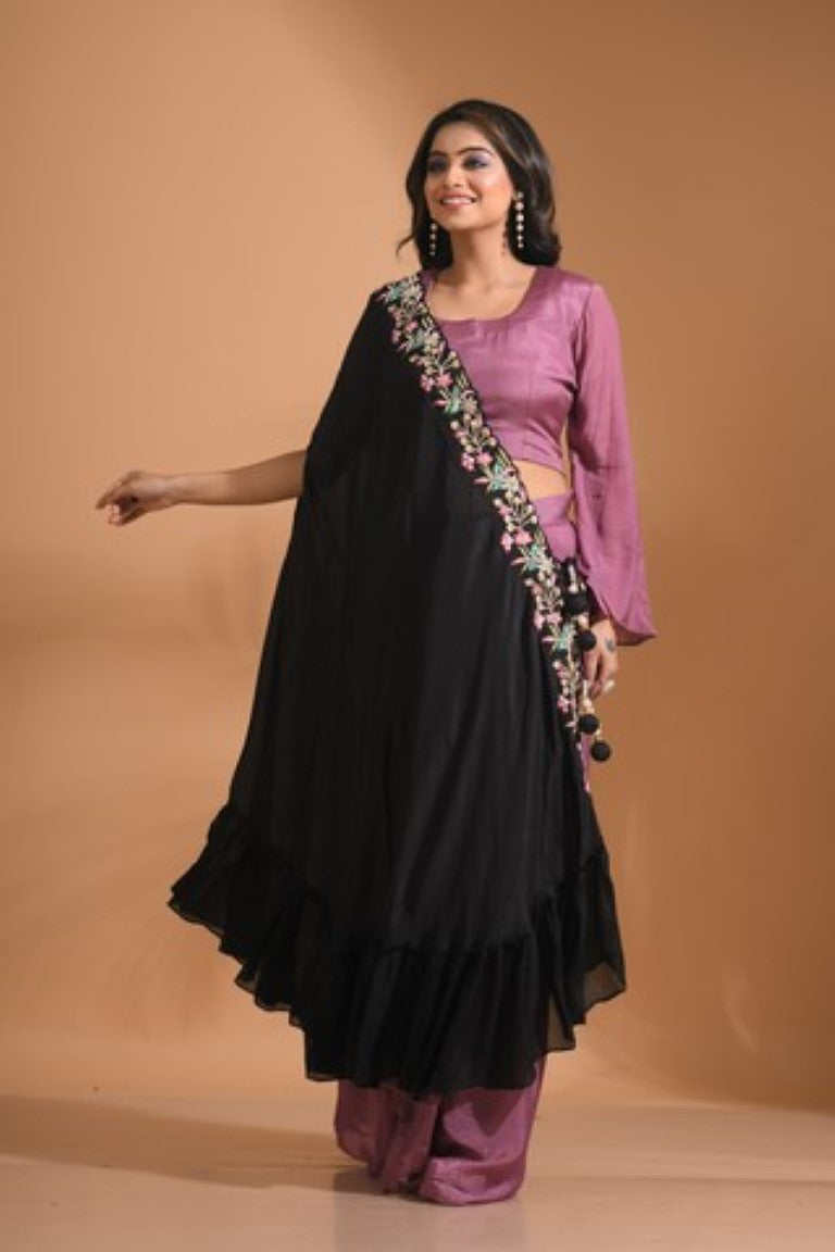 Morchari Crop Top With Dupatta Hand Embroidery - Green | Grocsy