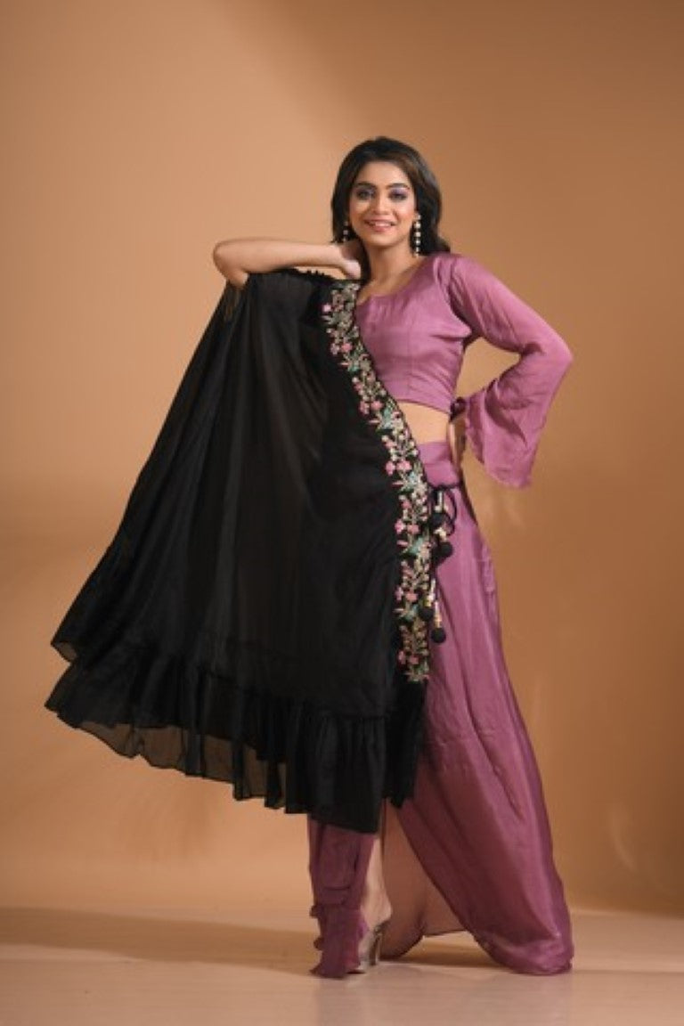 Morchari Crop Top With Dupatta Hand Embroidery - Green | Grocsy