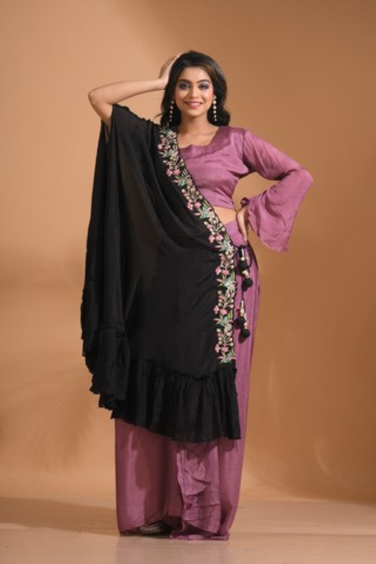 Morchari Crop Top With Dupatta Hand Embroidery - Green | Grocsy