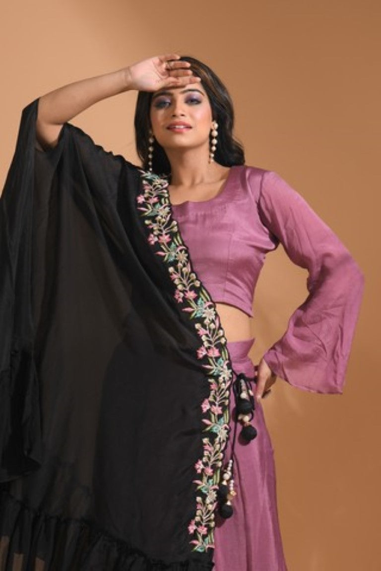 Morchari Crop Top With Dupatta Hand Embroidery - Green | Grocsy