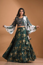Morchari Crop Top With Tie & Dye Dupatta Hand Embroidery - Green | Grocsy