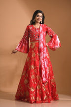Morchari Crop Top With Tie & Dye Dupatta Hand Embroidery - Red | Grocsy