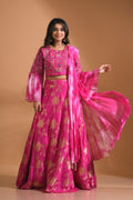 Morchari Crop Top With Tie & Dye Dupatta Hand Embroidery - Pink | Grocsy