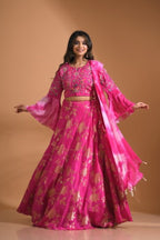 Morchari Crop Top With Tie & Dye Dupatta Hand Embroidery - Pink | Grocsy