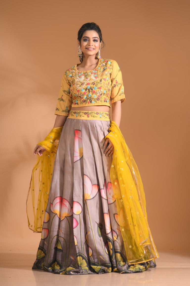 Morchari Crop Top With Net Dupatta - Multicolour | Grocsy