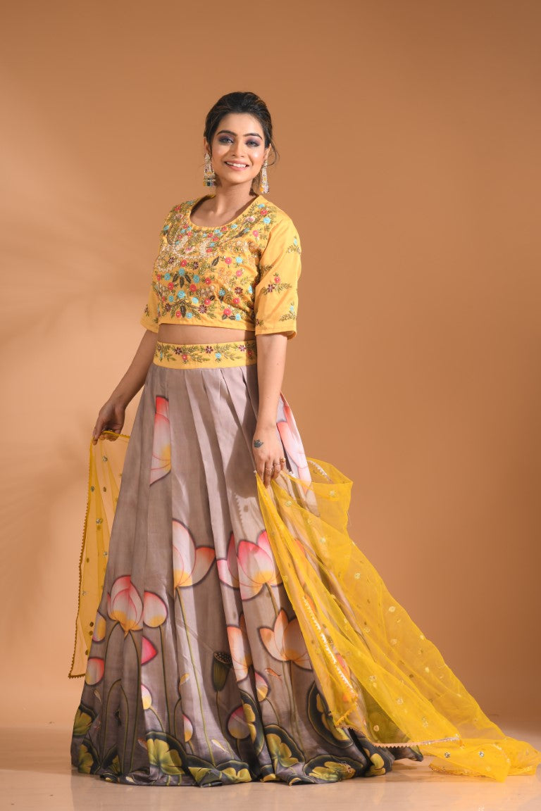 Morchari Crop Top With Net Dupatta - Multicolour | Grocsy