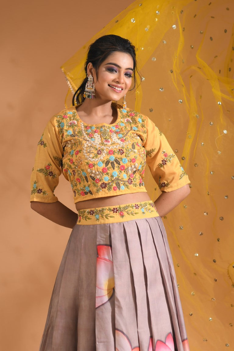 Morchari Crop Top With Net Dupatta - Multicolour | Grocsy