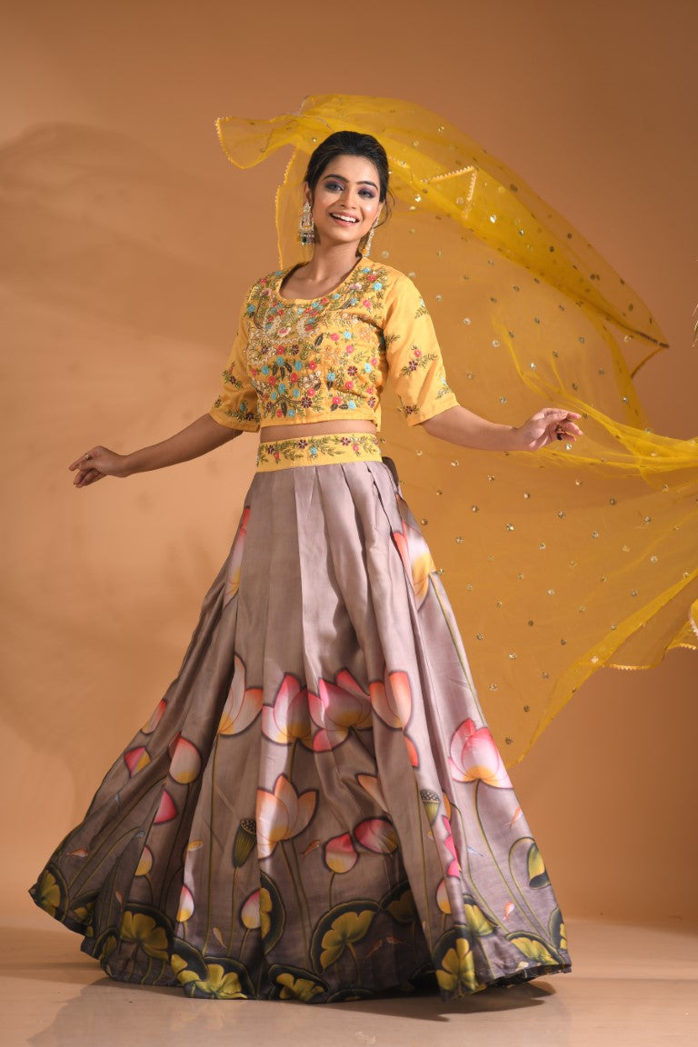 Morchari Crop Top With Net Dupatta - Multicolour | Grocsy