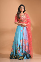 Morchari Crop Top With Net Dupatta - Multicolour | Grocsy
