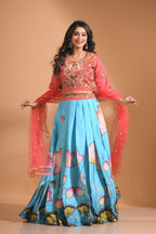 Morchari Crop Top With Net Dupatta - Multicolour | Grocsy