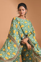 Morchari Kaftan Set With Hand Embroidery - Green | Grocsy