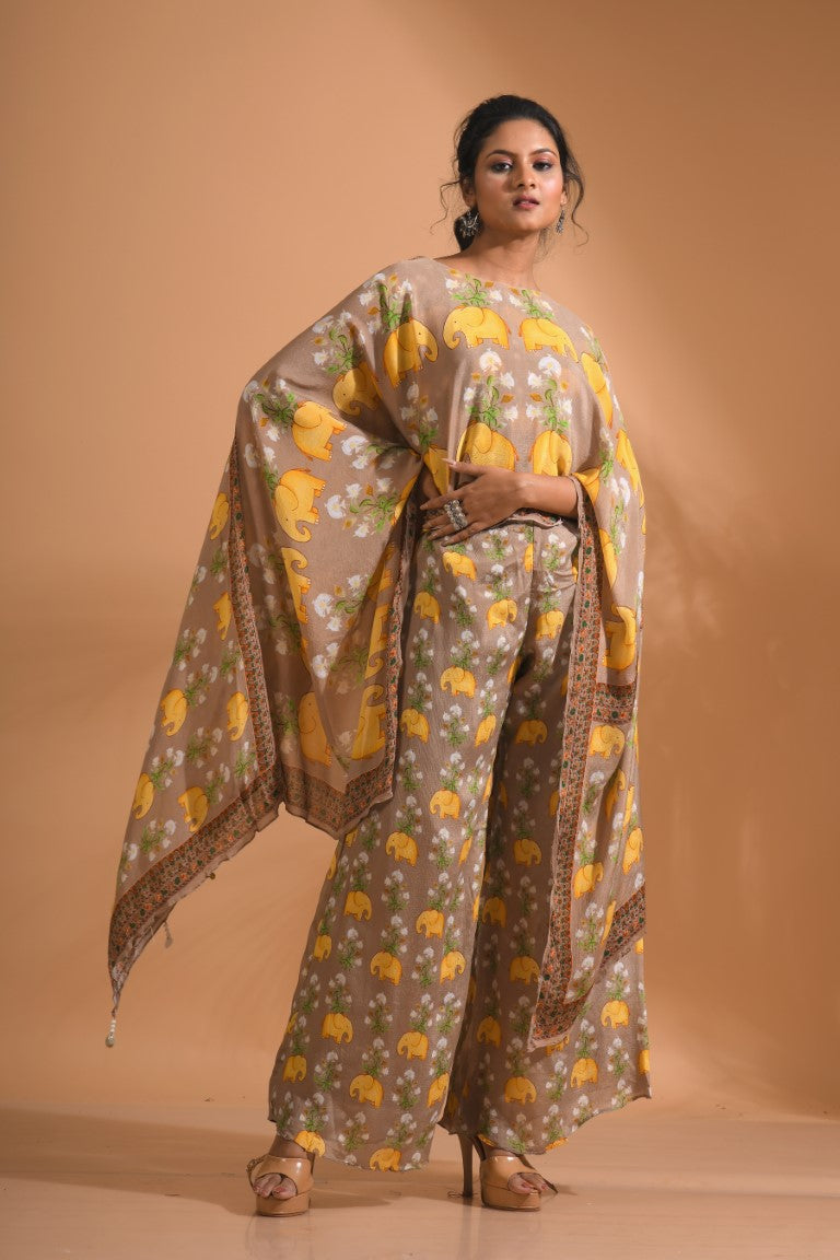 Morchari Kaftan Set With Hand Embroidery - Beige | Grocsy