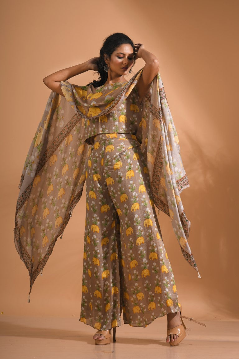 Morchari Kaftan Set With Hand Embroidery - Beige | Grocsy