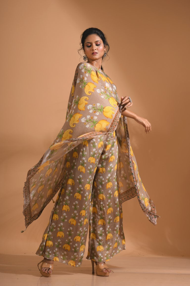Morchari Kaftan Set With Hand Embroidery - Beige | Grocsy