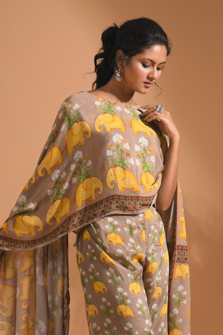 Morchari Kaftan Set With Hand Embroidery - Beige | Grocsy