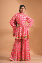 Morchari Sharara Top Set With Dupatta - Red | Grocsy
