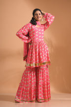 Morchari Sharara Top Set With Dupatta - Red | Grocsy