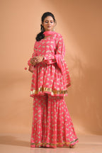 Morchari Sharara Top Set With Dupatta - Red | Grocsy