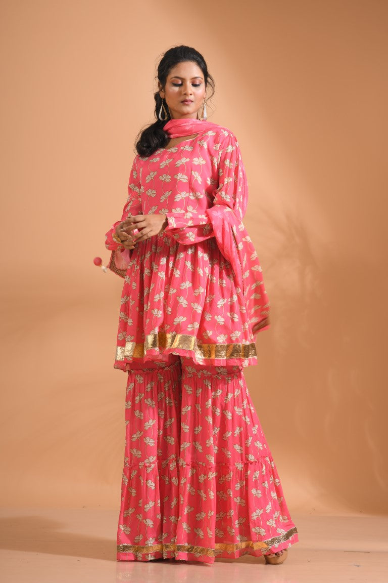 Morchari Sharara Top Set With Dupatta - Red | Grocsy