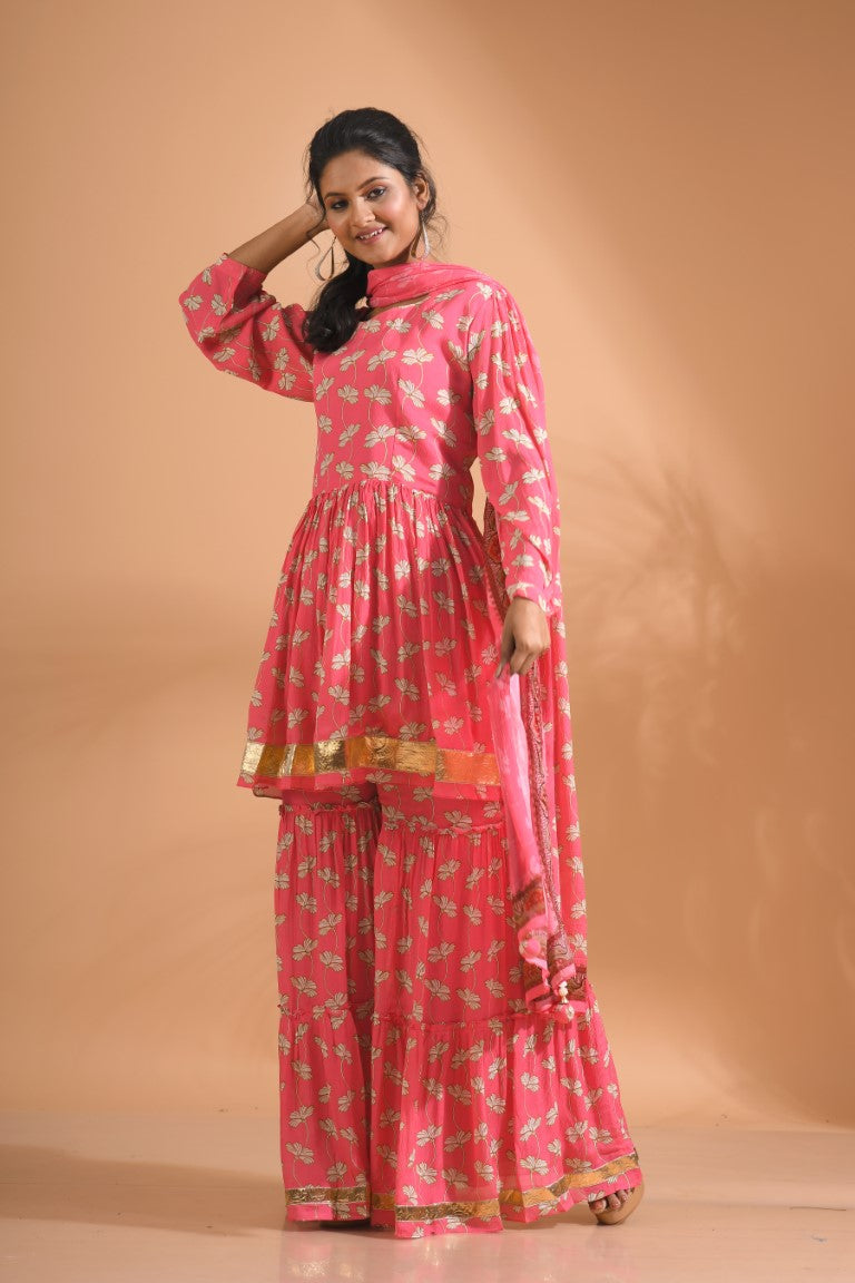 Morchari Sharara Top Set With Dupatta - Red | Grocsy