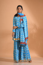 Morchari Sharara Top Set With Dupatta - Blue | Grocsy