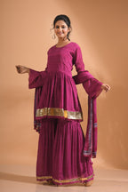 Morchari Sharara Top Set With Dupatta - Purple | Grocsy