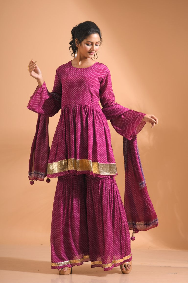 Morchari Sharara Top Set With Dupatta - Purple | Grocsy