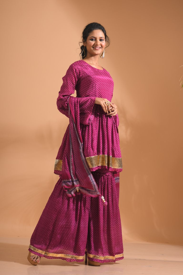 Morchari Sharara Top Set With Dupatta - Purple | Grocsy
