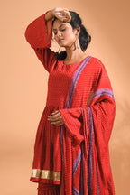 Morchari Sharara Top Set With Dupatta - Red | Grocsy