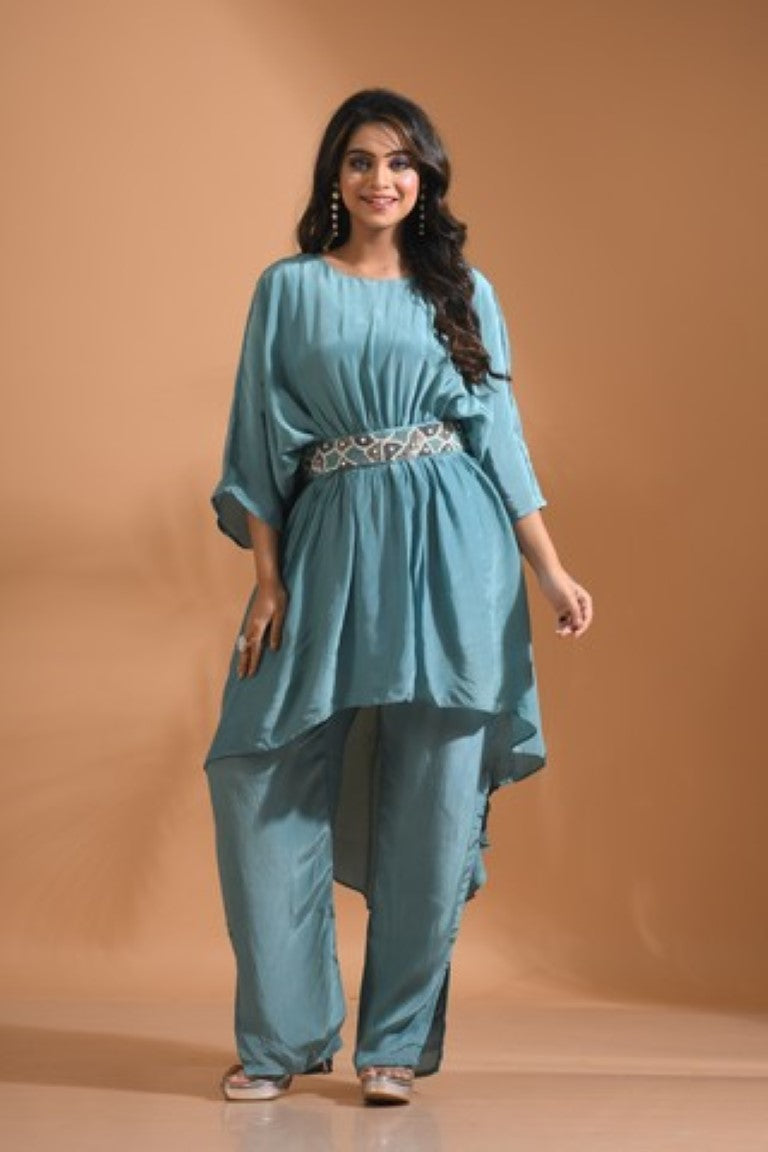 Morchari Kaftan Set With Pant - Sky Blue | Grocsy