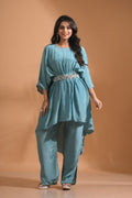 Morchari Kaftan Set With Pant - Sky Blue | Grocsy