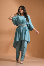 Morchari Kaftan Set With Pant - Sky Blue | Grocsy
