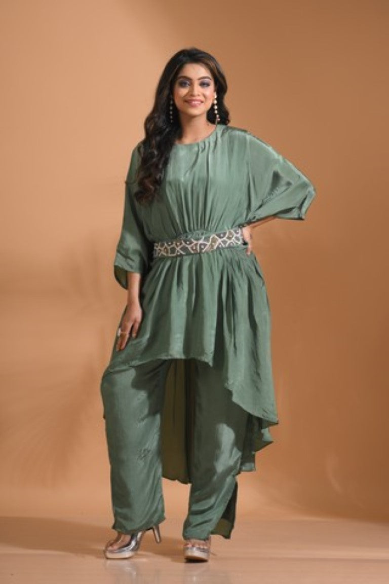 Morchari Kaftan Set With Pant - Green | Grocsy