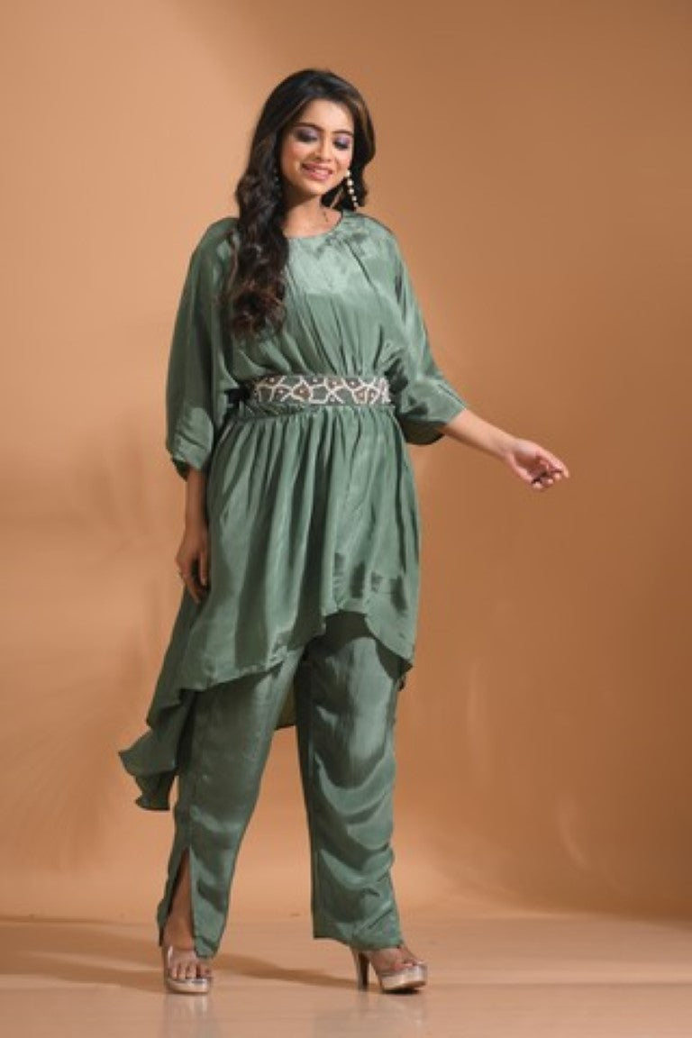 Morchari Kaftan Set With Pant - Green | Grocsy