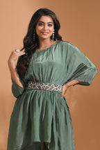 Morchari Kaftan Set With Pant - Green | Grocsy