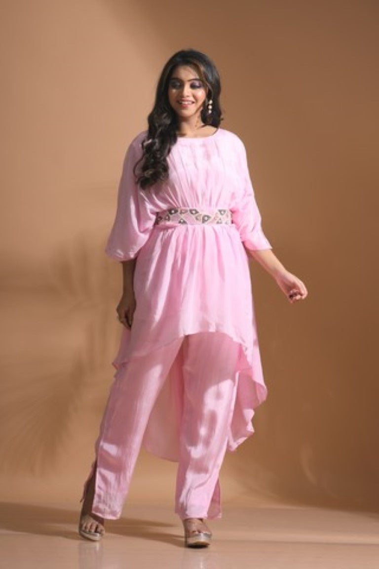 Morchari Kaftan Set With Pant - Pink | Grocsy