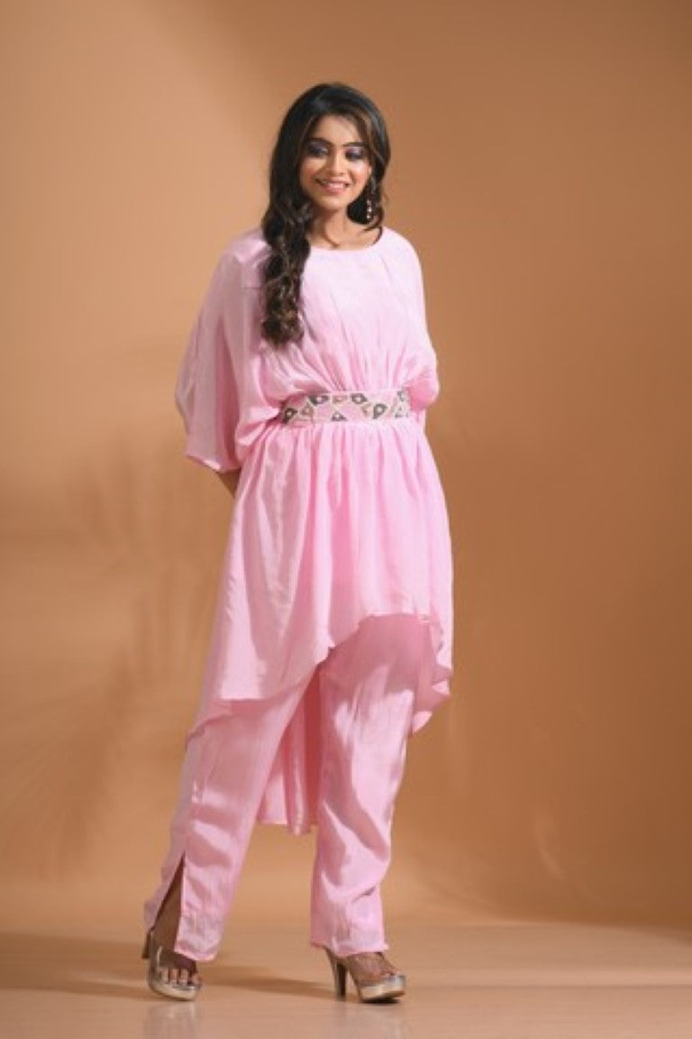 Morchari Kaftan Set With Pant - Pink | Grocsy