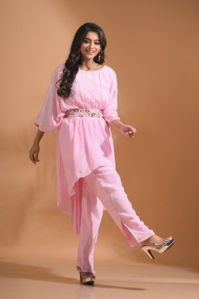 Morchari Kaftan Set With Pant - Pink | Grocsy