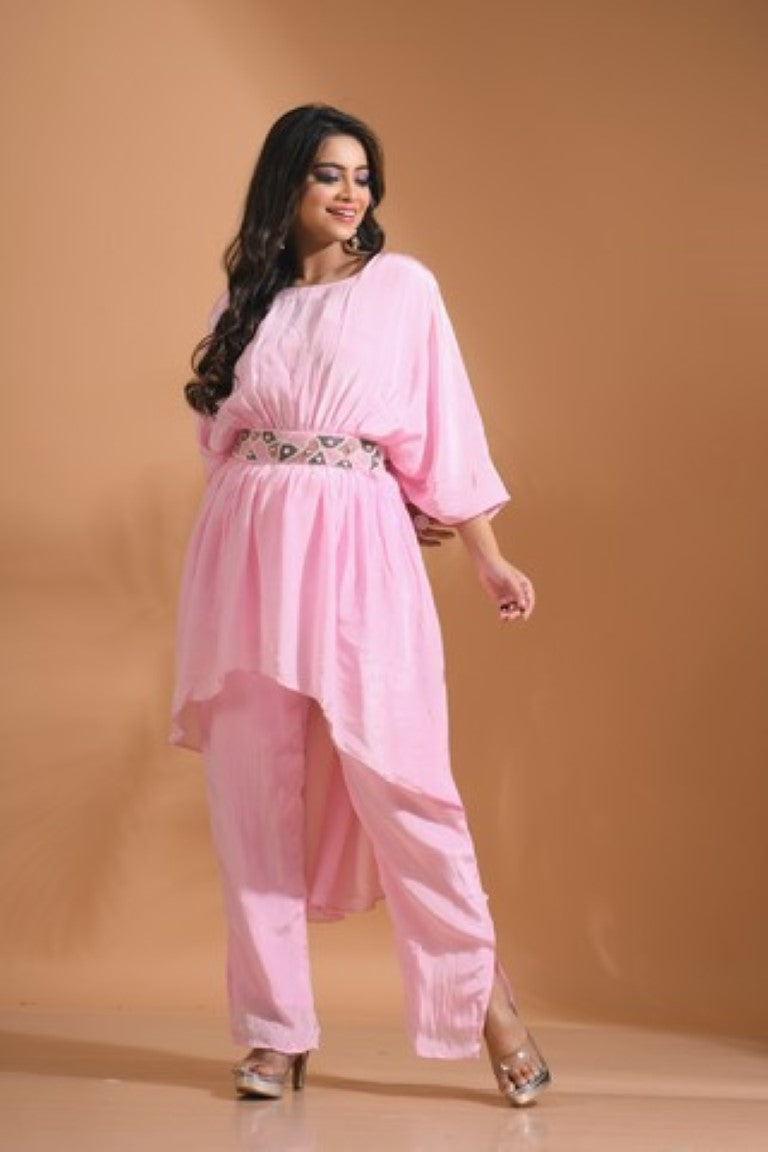Morchari Kaftan Set With Pant - Pink | Grocsy