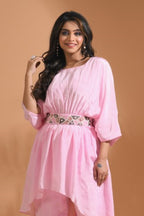 Morchari Kaftan Set With Pant - Pink | Grocsy