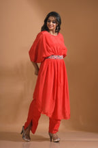 Morchari Kaftan Set With Pant - Red | Grocsy