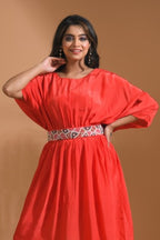 Morchari Kaftan Set With Pant - Red | Grocsy