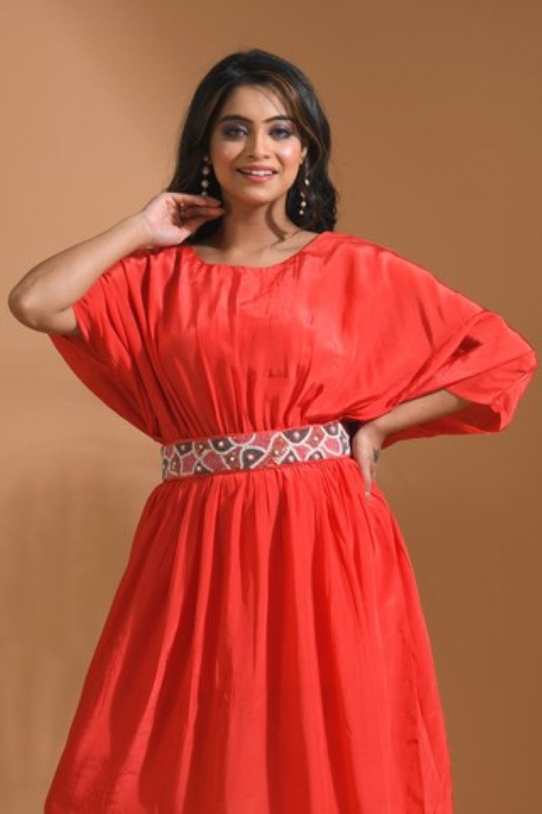 Morchari Kaftan Set With Pant - Red | Grocsy