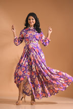 Morchari Long Gown With Hand Embroidery - Purple | Grocsy