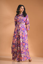 Morchari Long Gown With Hand Embroidery - Purple | Grocsy