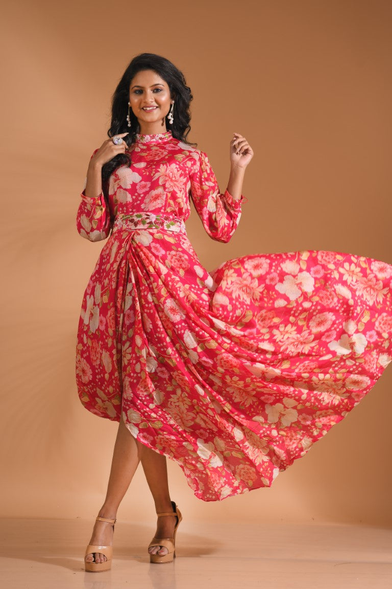 Morchari Long Gown With Hand Embroidery - Red | Grocsy
