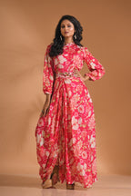 Morchari Long Gown With Hand Embroidery - Red | Grocsy
