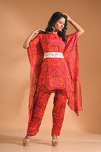 Morchari Kaftan Set With Embroidery - Red | Grocsy