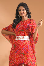 Morchari Kaftan Set With Embroidery - Red | Grocsy